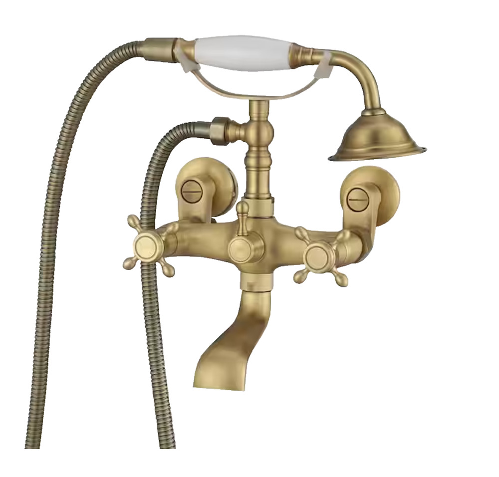 BWE 3-Handle Wall Mount Claw Foot Tub Faucet with Hand Shower in Antique